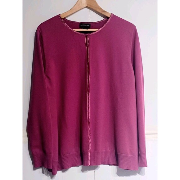 Lane Bryant Women's Pink Knit Satin Trim Snap Closure Cardigan Sweater 22/24 - Picture 1 of 6